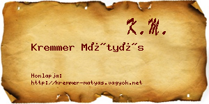 Kremmer Mátyás névjegykártya